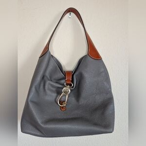 NWOT Dooney & Bourke Pebble Leather Logo Lock Hobo Bag Elephant Gray Large